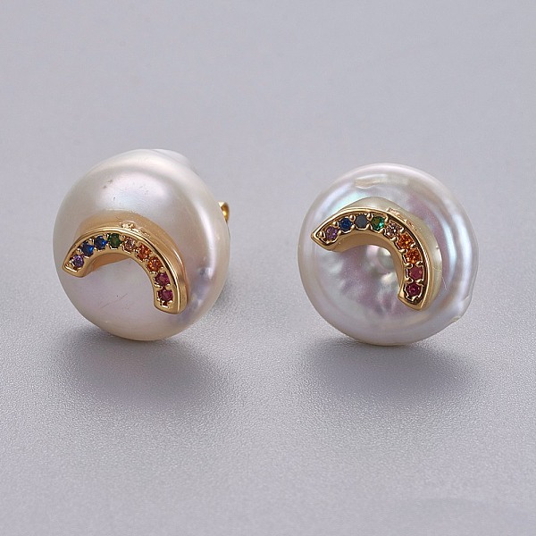 PandaHall Natural Pearl Stud Earrings, with Brass Micro Pave Cubic Zirconia Findings, Flat Round with Rainbow, Long-Lasting Plated, with Ear...
PandaHall Natural Pearl Stud Earrings, with Brass Micro Pave Cubic Zirconia Findings, Flat Round with Rainbow, Long-Lasting Plated, with Ear...
