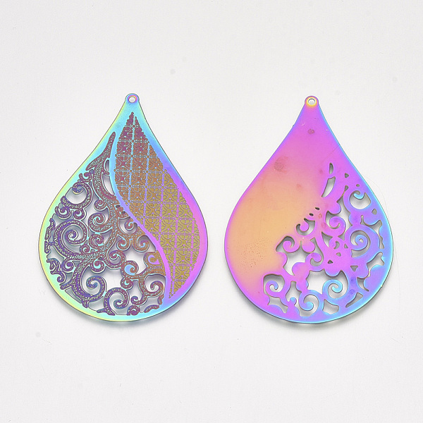 PandaHall Ion Plating(IP) 304 Stainless Steel Filigree Big Pendants, Etched Metal Embellishments, teardrop, with Floral, Rainbow Color...
PandaHall Ion Plating(IP) 304 Stainless Steel Filigree Big Pendants, Etched Metal Embellishments, teardrop, with Floral, Rainbow Color...