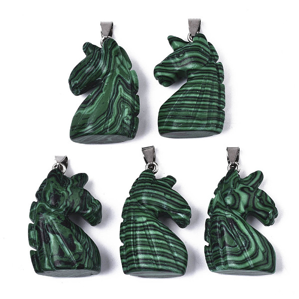 PandaHall Carved Synthetic Malachite Pendants, with Stainless Steel Bails, Unicorn, Stainless Steel Color, 38~41x11~14x24~25mm, Hole: 9x4mm...
PandaHall Carved Synthetic Malachite Pendants, with Stainless Steel Bails, Unicorn, Stainless Steel Color, 38~41x11~14x24~25mm, Hole: 9x4mm...