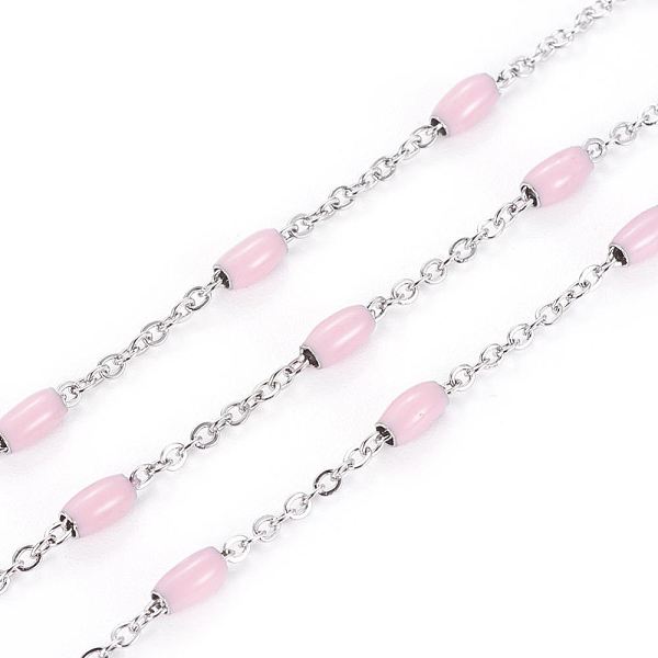 PandaHall 304 Stainless Steel Cable Chains, with Enamel Oval Beads, Soldered, with Spool, Flat Oval, Stainless Steel Color, Pearl Pink...
PandaHall 304 Stainless Steel Cable Chains, with Enamel Oval Beads, Soldered, with Spool, Flat Oval, Stainless Steel Color, Pearl Pink...