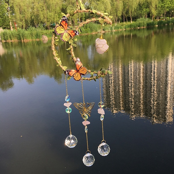 PandaHall Natural Rose Quartz Chip Pendant Decorations, Glass Suncatchers, Moon & Butterfly, 450x140mm Rose Quartz
PandaHall Natural Rose Quartz Chip Pendant Decorations, Glass Suncatchers, Moon & Butterfly, 450x140mm Rose Quartz