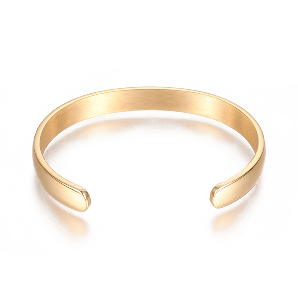PandaHall Ion Plating(IP) 304 Stainless Steel Cuff Bangles, Golden, 2-1/4x1-5/8 inch(5.7x4cm), 4mm 304 Stainless Steel
PandaHall Ion Plating(IP) 304 Stainless Steel Cuff Bangles, Golden, 2-1/4x1-5/8 inch(5.7x4cm), 4mm 304 Stainless Steel