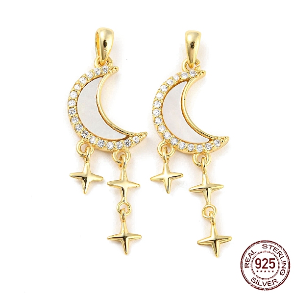 PandaHall Natural Shell Pendants, with 925 Sterling Silver Micro Pave Cubic Zirconia Findings, Moon with Star Charms, Real 18K Gold Plated..., Clear
PandaHall Natural Shell Pendants, with 925 Sterling Silver Micro Pave Cubic Zirconia Findings, Moon with Star Charms, Real 18K Gold Plated..., Clear