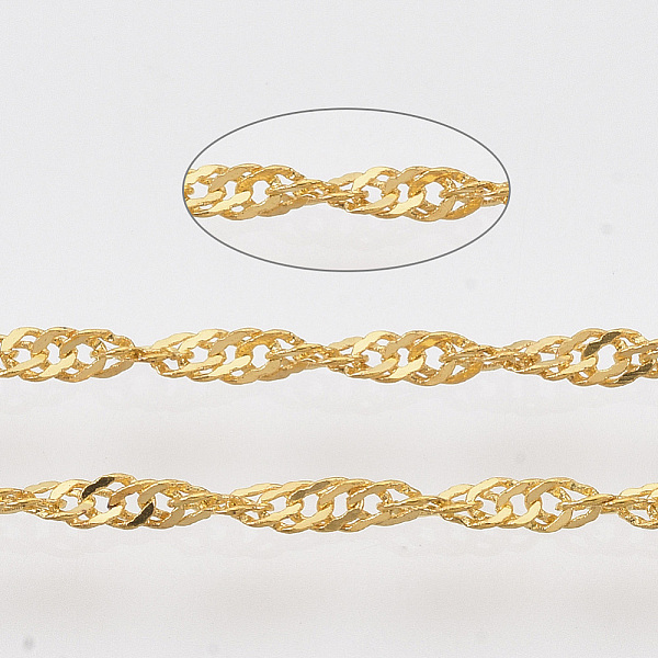 PandaHall Soldered Brass Coated Iron Singapore Chains, Water Wave Chains, with Spool, Golden, 2.5x1.7x0.3mm, about 39.37 Feet(12m)/roll Iron
PandaHall Soldered Brass Coated Iron Singapore Chains, Water Wave Chains, with Spool, Golden, 2.5x1.7x0.3mm, about 39.37 Feet(12m)/roll Iron