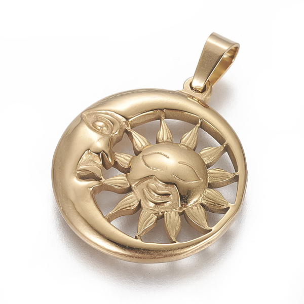 PandaHall 304 Stainless Steel Pendants, Sun with Moon, Golden, 29x25.5x3.5mm, Hole: 4x6mm 304 Stainless Steel Sun
PandaHall 304 Stainless Steel Pendants, Sun with Moon, Golden, 29x25.5x3.5mm, Hole: 4x6mm 304 Stainless Steel Sun