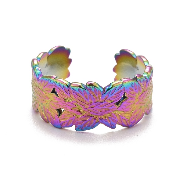 PandaHall Rainbow Color Ion Plating(IP) 304 Stainless Steel Leaf Open Cuff Ring for Women, US Size 8 3/4(18.7mm) 304 Stainless Steel
PandaHall Rainbow Color Ion Plating(IP) 304 Stainless Steel Leaf Open Cuff Ring for Women, US Size 8 3/4(18.7mm) 304 Stainless Steel