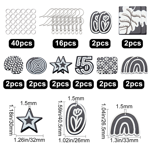 PandaHall SUNNYCLUE DIY Black & White Dangle Earring Making Kits, 16Pcs Star & Arch & Number 5 & Geometry Acrylic Pendants, 56Pcs Brass..., Multicolor
PandaHall SUNNYCLUE DIY Black & White Dangle Earring Making Kits, 16Pcs Star & Arch & Number 5 & Geometry Acrylic Pendants, 56Pcs Brass..., Multicolor