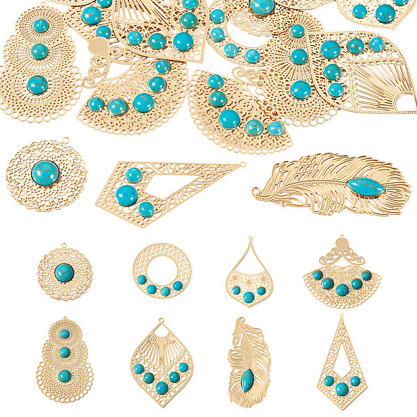 PandaHall 16Pcs 8 Styles Brass Big Pendants, with Synthetic Turquoise, Mixed Shapes, Light Gold, 33.5~60x27~50x3~5.5mm, Hole: 1.2~1.8mm...
PandaHall 16Pcs 8 Styles Brass Big Pendants, with Synthetic Turquoise, Mixed Shapes, Light Gold, 33.5~60x27~50x3~5.5mm, Hole: 1.2~1.8mm...