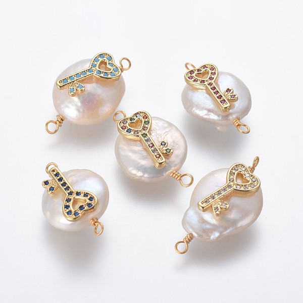 PandaHall Natural Pearl Links connectors, with Brass Micro Pave Cubic Zirconia Findings, Nuggets with Heart Key, Golden, Mixed Color..., Multicolor
PandaHall Natural Pearl Links connectors, with Brass Micro Pave Cubic Zirconia Findings, Nuggets with Heart Key, Golden, Mixed Color..., Multicolor