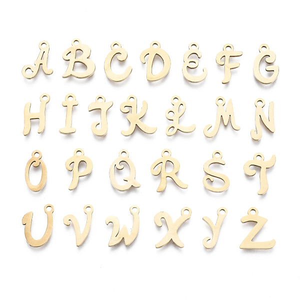 PandaHall 201 Stainless Steel Charms, Laser Cut, Alphabet, Golden, Letter, 10~13x4.5~10x1mm, Hole: 1.4mm Stainless Steel Letter
PandaHall 201 Stainless Steel Charms, Laser Cut, Alphabet, Golden, Letter, 10~13x4.5~10x1mm, Hole: 1.4mm Stainless Steel Letter