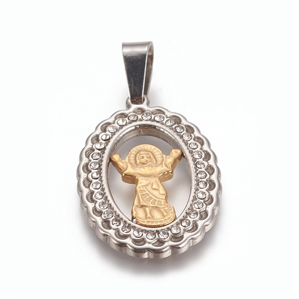 PandaHall Religion Theme, 304 Stainless Steel Pendants, with Crystal Rhinestone, Oval with Jesus, Golden & Stainless Steel Color, 25x17x2mm..., Clear
PandaHall Religion Theme, 304 Stainless Steel Pendants, with Crystal Rhinestone, Oval with Jesus, Golden & Stainless Steel Color, 25x17x2mm..., Clear