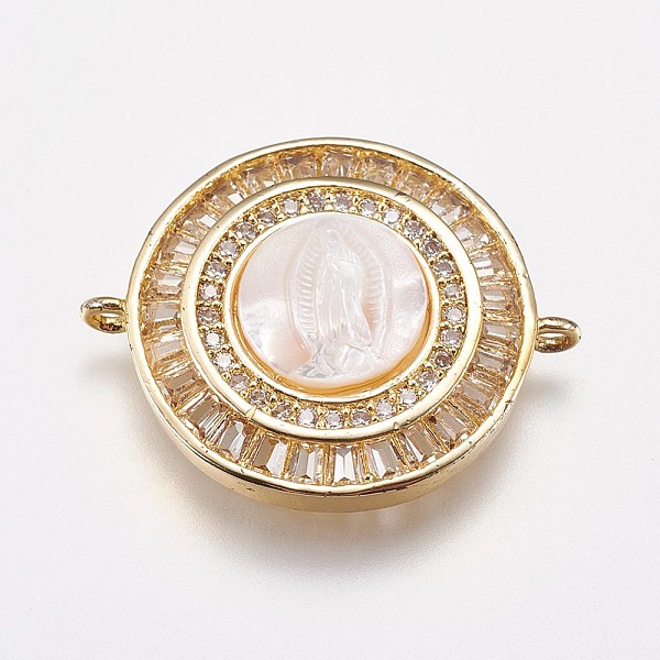 PandaHall Brass Micro Pave Cubic Zirconia Links, Clear, with Shell, Flat Round with Virgin Mary, Golden, 21x26x5mm, Hole: 1.5mm Brass+Cubic...
PandaHall Brass Micro Pave Cubic Zirconia Links, Clear, with Shell, Flat Round with Virgin Mary, Golden, 21x26x5mm, Hole: 1.5mm Brass+Cubic...