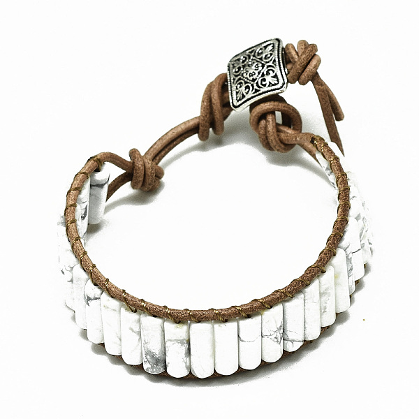 PandaHall Cowhide Leather Cord Bracelets, with Column Natural Howlite Beads and Alloy Findings, 9~11 inch(23~28cm) Howlite
PandaHall Cowhide Leather Cord Bracelets, with Column Natural Howlite Beads and Alloy Findings, 9~11 inch(23~28cm) Howlite
