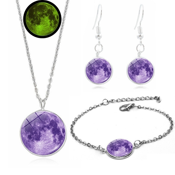 PandaHall Alloy & Glass Moon Effect Luminous Jewerly Sets, Including Bracelets, Earring and Necklaces, Dark Violet Alloy Moon
PandaHall Alloy & Glass Moon Effect Luminous Jewerly Sets, Including Bracelets, Earring and Necklaces, Dark Violet Alloy Moon