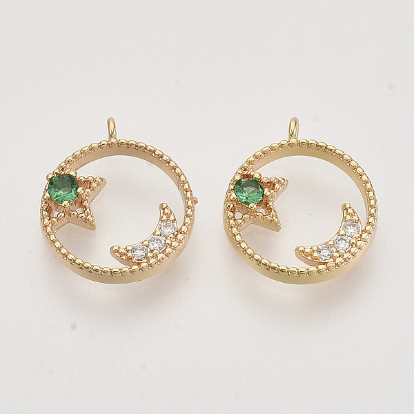 PandaHall Brass Micro Pave Cubic Zirconia Charms, Real 18K Gold Plated, Flat Round with Star and Moon, Nickel Free, Green, 13.5x11.5x3mm...
PandaHall Brass Micro Pave Cubic Zirconia Charms, Real 18K Gold Plated, Flat Round with Star and Moon, Nickel Free, Green, 13.5x11.5x3mm...
