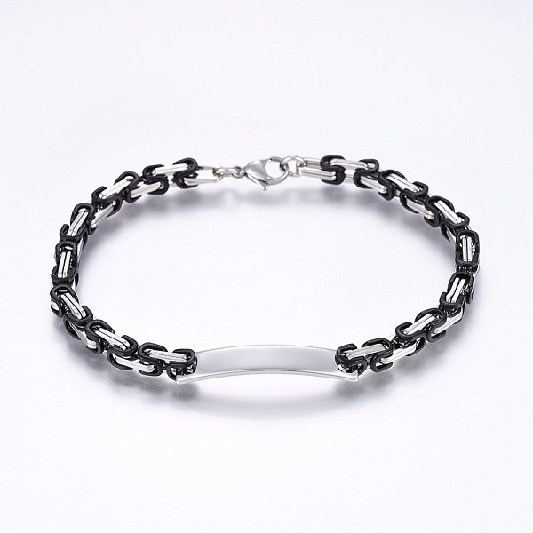 PandaHall 201 Stainless Steel ID Bracelets, Byzantine Chain, with Lobster Claw Clasps, Gunmetal & Stainless Steel Color, 9 inch(23cm), 5mm...
PandaHall 201 Stainless Steel ID Bracelets, Byzantine Chain, with Lobster Claw Clasps, Gunmetal & Stainless Steel Color, 9 inch(23cm), 5mm...