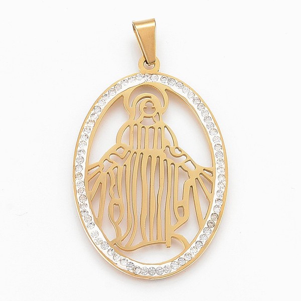 PandaHall 304 Stainless Steel Big Pendants, with Polymer Clay Rhinestone, Oval with Virgin Mary, Golden, 52x35x2mm, Hole: 5x9mm Stainless..., White
PandaHall 304 Stainless Steel Big Pendants, with Polymer Clay Rhinestone, Oval with Virgin Mary, Golden, 52x35x2mm, Hole: 5x9mm Stainless..., White