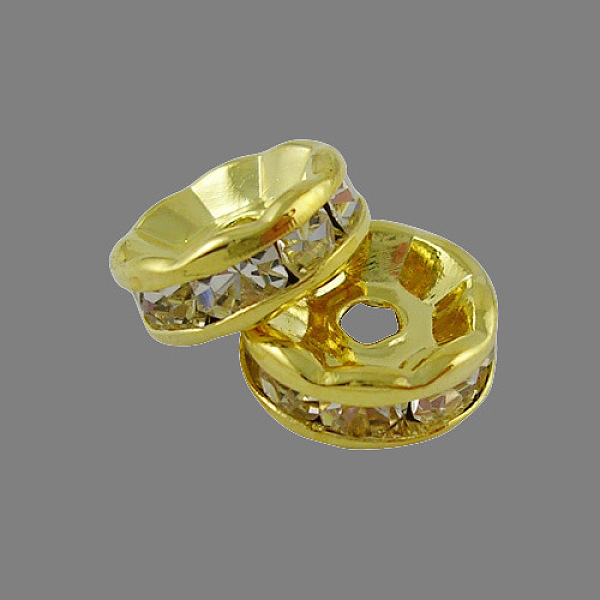 PandaHall Brass Rhinestone Spacer Beads, Grade A, Straight Flange, Golden Metal Color, Rondelle, Crystal, 10x4mm, Hole: 2mm Brass+Rhinestone..., Clear
PandaHall Brass Rhinestone Spacer Beads, Grade A, Straight Flange, Golden Metal Color, Rondelle, Crystal, 10x4mm, Hole: 2mm Brass+Rhinestone..., Clear