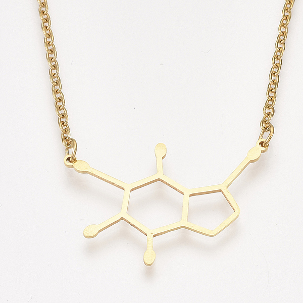 PandaHall 201 Stainless Steel Pendant Necklaces, with Cable Chains, Dopamine Molecular Structure, Golden, 17.5 inch(44.5cm), 2mm, Dopamine...
PandaHall 201 Stainless Steel Pendant Necklaces, with Cable Chains, Dopamine Molecular Structure, Golden, 17.5 inch(44.5cm), 2mm, Dopamine...