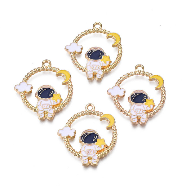 PandaHall Alloy Enamel Pendants, Cadmium Free & Nickel Free & Lead Free, Light Gold, Ring with Spaceman, Gold, 26x23.5x2mm, Hole: 1.6mm...
PandaHall Alloy Enamel Pendants, Cadmium Free & Nickel Free & Lead Free, Light Gold, Ring with Spaceman, Gold, 26x23.5x2mm, Hole: 1.6mm...