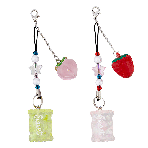 PandaHall Candy Resin Pendant Decoration, Strawberry and Peach Charm, with Zinc Alloy Lobster Claw Clasps, Mixed Color, 105~110mm, 2pcs/set..., Multicolor
PandaHall Candy Resin Pendant Decoration, Strawberry and Peach Charm, with Zinc Alloy Lobster Claw Clasps, Mixed Color, 105~110mm, 2pcs/set..., Multicolor
