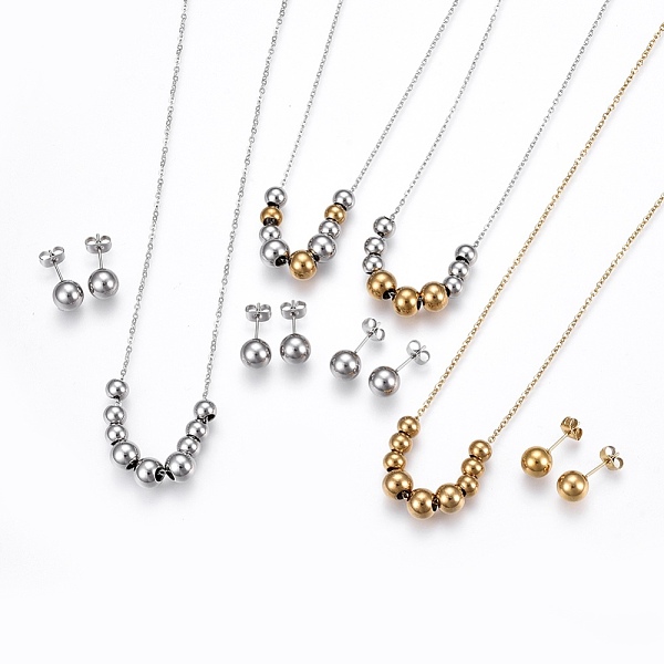 PandaHall 304 Stainless Steel Graduated Beaded Jewelry Sets, Necklaces and Stud Earrings, Round, Golden & Stainless Steel Color, 17.7 inch...
PandaHall 304 Stainless Steel Graduated Beaded Jewelry Sets, Necklaces and Stud Earrings, Round, Golden & Stainless Steel Color, 17.7 inch...