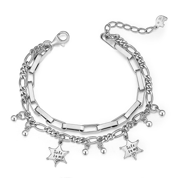 PandaHall SHEGRACE Rhodium Plated 925 Sterling Silver Multi-Strand Bracelets, with Figaro Chains and Round Beads, Star with Word Safe in My...
PandaHall SHEGRACE Rhodium Plated 925 Sterling Silver Multi-Strand Bracelets, with Figaro Chains and Round Beads, Star with Word Safe in My...