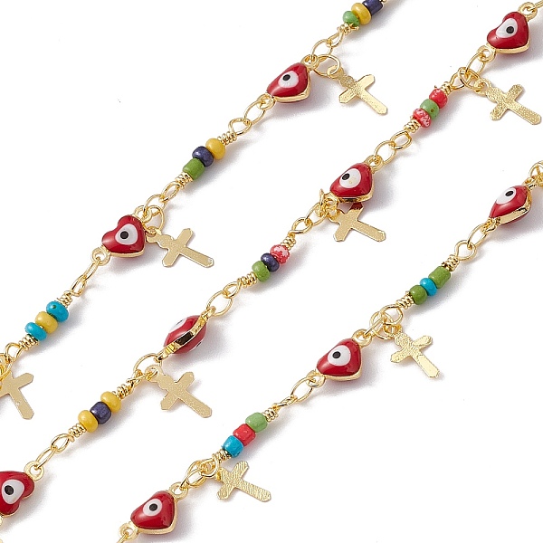 PandaHall Enamel Heart with Evil Eye Link Chains, with Glass Beaded and Brass Cross Charms, Real 18K Gold Plated, Soldered, Long-Lasting..., Red
PandaHall Enamel Heart with Evil Eye Link Chains, with Glass Beaded and Brass Cross Charms, Real 18K Gold Plated, Soldered, Long-Lasting..., Red