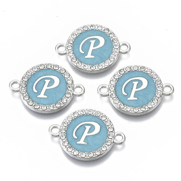 PandaHall Alloy Enamel Links Connectors, with Crystal Rhinestones, Flat Round with Letter, Silver Color Plated, Letter.P, 22x16x2mm, Hole..., Blue
PandaHall Alloy Enamel Links Connectors, with Crystal Rhinestones, Flat Round with Letter, Silver Color Plated, Letter.P, 22x16x2mm, Hole..., Blue
