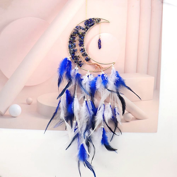 PandaHall Moon with Tree of Life Wrapped Natural Lapis Lazuli Chips Woven Web/Net with Feather Decorations, Car Hanging Decorations...
PandaHall Moon with Tree of Life Wrapped Natural Lapis Lazuli Chips Woven Web/Net with Feather Decorations, Car Hanging Decorations...
