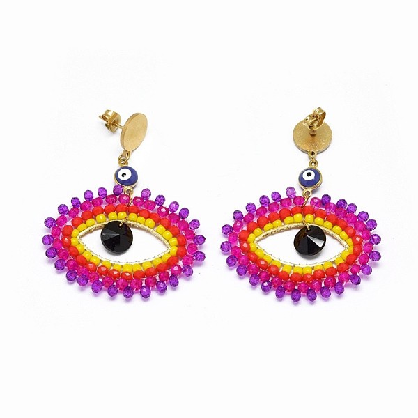 PandaHall Handmade Woven Glass Beads Dangle Stud Earrings, with Enamel, 304 Stainless Steel Findings and Ear Nuts/Earring Back, Evil Eye..., Purple
PandaHall Handmade Woven Glass Beads Dangle Stud Earrings, with Enamel, 304 Stainless Steel Findings and Ear Nuts/Earring Back, Evil Eye..., Purple