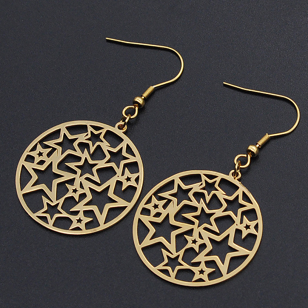 PandaHall 201 Stainless Steel Dangle Earrings, Ring with Star, Golden, 54mm, Pin: 0.6mm 201 Stainless Steel
PandaHall 201 Stainless Steel Dangle Earrings, Ring with Star, Golden, 54mm, Pin: 0.6mm 201 Stainless Steel