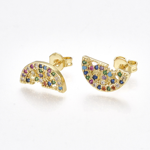 PandaHall Brass Micro Pave Cubic Zirconia(Random Mixed Color) Ear Studs, with Ear Nuts, Half Round, Golden, 6.5x12mm, Pin: 0.7mm Cubic...
PandaHall Brass Micro Pave Cubic Zirconia(Random Mixed Color) Ear Studs, with Ear Nuts, Half Round, Golden, 6.5x12mm, Pin: 0.7mm Cubic...