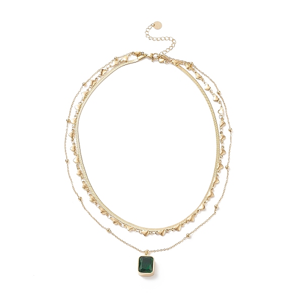 PandaHall Green Glass Rectangle Charms Triple Layer Necklace, Ion Plating(IP) 304 Stainless Steel Heart Link & Satellite & Herringbone...
PandaHall Green Glass Rectangle Charms Triple Layer Necklace, Ion Plating(IP) 304 Stainless Steel Heart Link & Satellite & Herringbone...