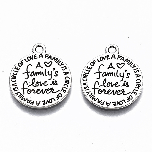 PandaHall Tibetan Style Alloy Pendants, Lead Free & Cadmium Free, Flat Round with Word Family's Love is Forever, Antique Silver, 20x17x1mm...
PandaHall Tibetan Style Alloy Pendants, Lead Free & Cadmium Free, Flat Round with Word Family's Love is Forever, Antique Silver, 20x17x1mm...