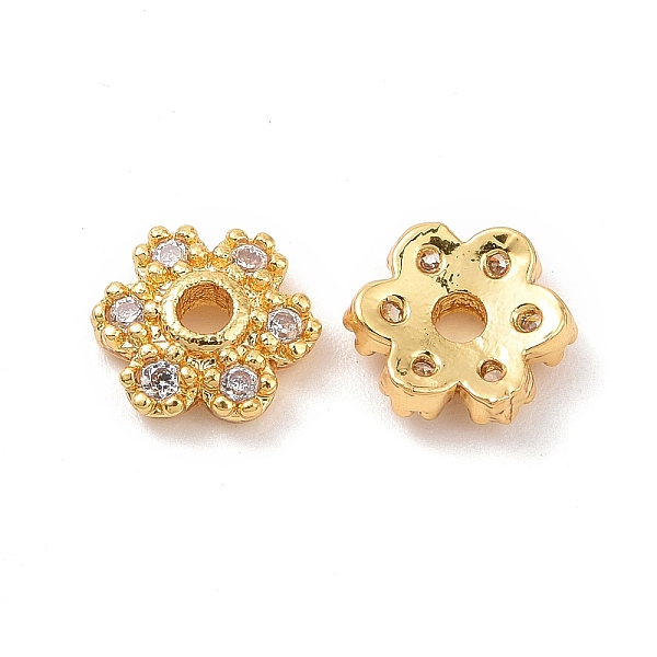 PandaHall Brass Bead Caps, with Rhinestones, 6-Petal, Flower, Real 18K Gold Plated, 5.4x1.8mm, Hole: 1.3mm Brass+Rhinestone Clear
PandaHall Brass Bead Caps, with Rhinestones, 6-Petal, Flower, Real 18K Gold Plated, 5.4x1.8mm, Hole: 1.3mm Brass+Rhinestone Clear