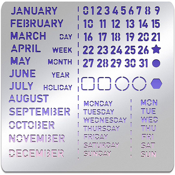 PandaHall BENECREAT Month Metal Journal Stencil, Calendar Stainless Steel Stencil Template for Notebook Diary Scrapbook, DIY Drawing, Wood...
PandaHall BENECREAT Month Metal Journal Stencil, Calendar Stainless Steel Stencil Template for Notebook Diary Scrapbook, DIY Drawing, Wood...