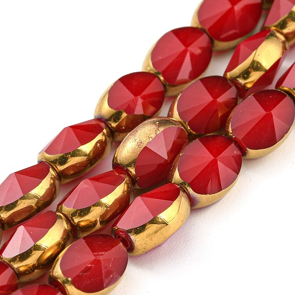 PandaHall Electroplate Glass Beads Strands, with Golden Plated Edge, Faceted Oval, FireBrick, 8~9x6.5x5mm, Hole: 1.2mm, about 37pcs/strand..., Red
PandaHall Electroplate Glass Beads Strands, with Golden Plated Edge, Faceted Oval, FireBrick, 8~9x6.5x5mm, Hole: 1.2mm, about 37pcs/strand..., Red