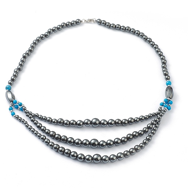 PandaHall Non-Magnetic Synthetic Hematite & Turquoise Beades 3 Layer Necklaces, with Alloy Lobster Claw Clasps, Round & Twistd, Deep Sky...
PandaHall Non-Magnetic Synthetic Hematite & Turquoise Beades 3 Layer Necklaces, with Alloy Lobster Claw Clasps, Round & Twistd, Deep Sky...