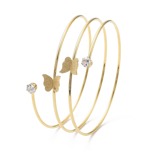 PandaHall Ion Plating(IP) 304 Stainless Steel Triple Loops Wire Wrap Bangle, Butterfly Clear Cubic Zirconia Cuff Bangle, Golden, Inner...
PandaHall Ion Plating(IP) 304 Stainless Steel Triple Loops Wire Wrap Bangle, Butterfly Clear Cubic Zirconia Cuff Bangle, Golden, Inner...