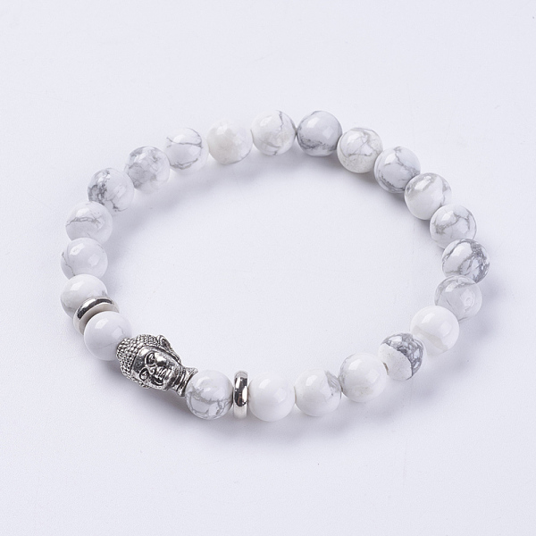 PandaHall Natural Howlite Beads Stretch Bracelets, with Alloy Finding, Buddha's Head, 2-1/8 inch(55mm) Howlite
PandaHall Natural Howlite Beads Stretch Bracelets, with Alloy Finding, Buddha's Head, 2-1/8 inch(55mm) Howlite