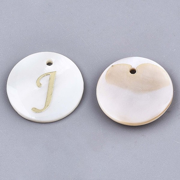 PandaHall Natural Freshwater Shell Pendants, with Golden Plated Brass Etched Metal Embellishments, Flat Round with Letter, Letter.J, 15x2mm...
PandaHall Natural Freshwater Shell Pendants, with Golden Plated Brass Etched Metal Embellishments, Flat Round with Letter, Letter.J, 15x2mm...
