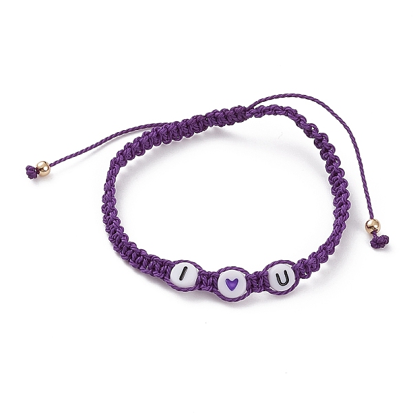 PandaHall Adjustable Waxed Polyester Cord Braided Bead Bracelets, with Acrylic Enamel Flat Round Beads and Brass Round Beads, Word I Love..., Purple
PandaHall Adjustable Waxed Polyester Cord Braided Bead Bracelets, with Acrylic Enamel Flat Round Beads and Brass Round Beads, Word I Love..., Purple