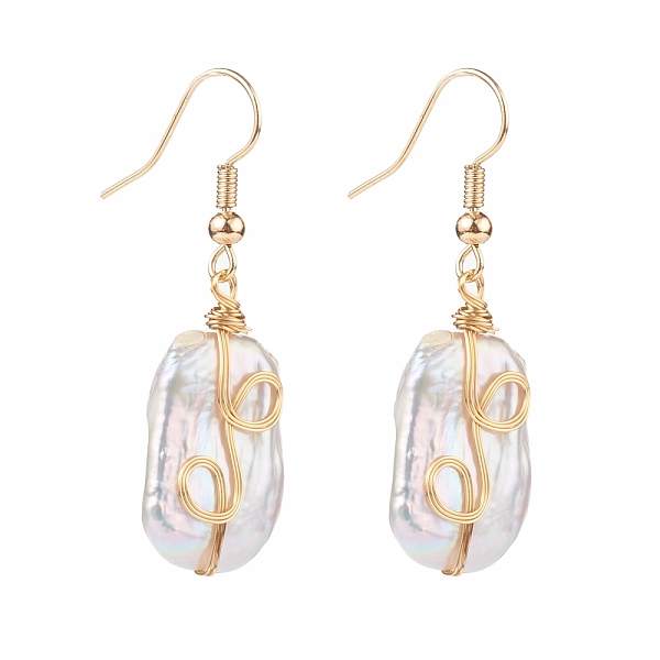 PandaHall Wire Wrapped Natural Baroque Pearl Keshi Pearl Dangle Earrings, with Brass Earring Hooks, Rectangle, Seashell Color, Real 18K Gold...
PandaHall Wire Wrapped Natural Baroque Pearl Keshi Pearl Dangle Earrings, with Brass Earring Hooks, Rectangle, Seashell Color, Real 18K Gold...
