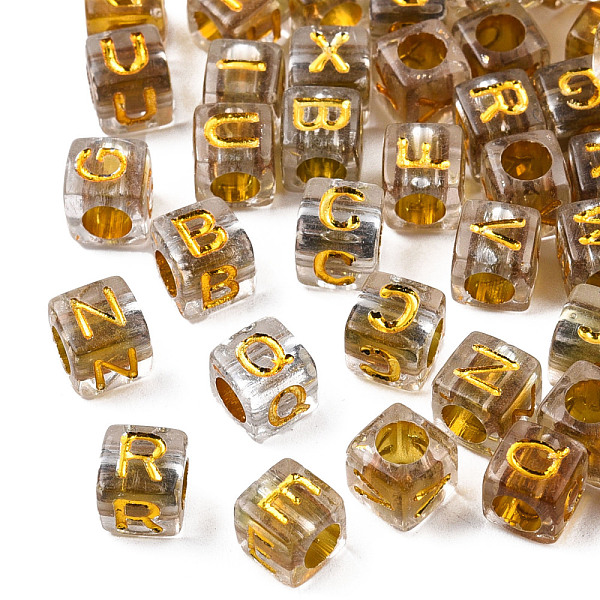 PandaHall Transparent Plating Acrylic Beads, Horizontal Hole, Metal Enlaced, Alphabet Style, Cube with Random Letter A`Z, Goldenrod, 6x6x6mm..., Gold
PandaHall Transparent Plating Acrylic Beads, Horizontal Hole, Metal Enlaced, Alphabet Style, Cube with Random Letter A`Z, Goldenrod, 6x6x6mm..., Gold