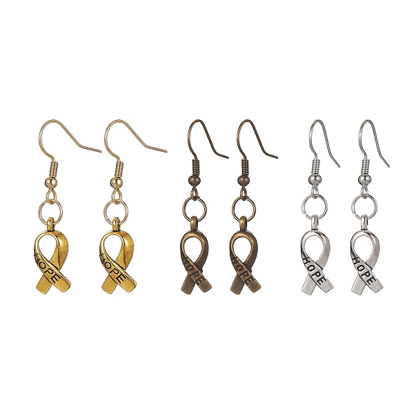 PandaHall 3 Pair 3 Color Alloy Dangle Earrings with 304 Stainless Steel Pins, Ribbon with Word Hope, Mixed Color, 42x7.5mm, 1 Pair/color...
PandaHall 3 Pair 3 Color Alloy Dangle Earrings with 304 Stainless Steel Pins, Ribbon with Word Hope, Mixed Color, 42x7.5mm, 1 Pair/color...