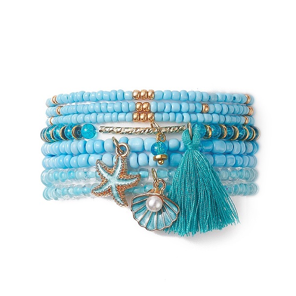 PandaHall 8Pcs 8 Styles Glass Seed Beaded Stretch Bracelets Set, Alloy Enamel & Cotton Tassel Charms Stackable Bracelets for Women, Sky Blue...
PandaHall 8Pcs 8 Styles Glass Seed Beaded Stretch Bracelets Set, Alloy Enamel & Cotton Tassel Charms Stackable Bracelets for Women, Sky Blue...