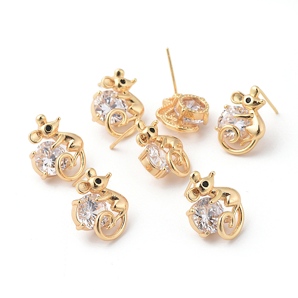 PandaHall Brass Micro Pave Cubic Zirconia Stud Earrings, Mouse, Clear, Real 18K Gold Plated, 17x12.5x7.5mm, Pin: 0.8mm Cubic Zirconia Clear
PandaHall Brass Micro Pave Cubic Zirconia Stud Earrings, Mouse, Clear, Real 18K Gold Plated, 17x12.5x7.5mm, Pin: 0.8mm Cubic Zirconia Clear