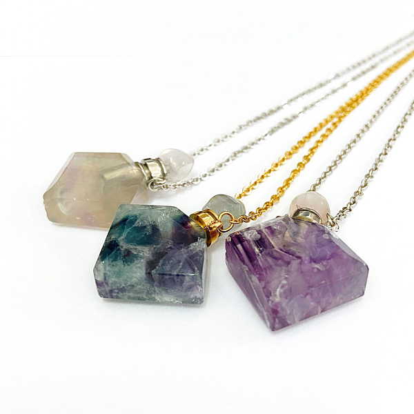 PandaHall Natural Fluorite Perfume Bottle Pendant Necklaces, with Brass Cable Chains, Lobster Claw Clasps and Plastic Dropper, Rhombus...
PandaHall Natural Fluorite Perfume Bottle Pendant Necklaces, with Brass Cable Chains, Lobster Claw Clasps and Plastic Dropper, Rhombus...