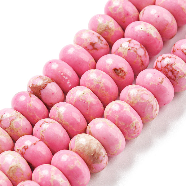 PandaHall Synthetic Imperial Jasper Dyed Beads Strands, Rondelle, Hot Pink, 8~8.5x5~5.5mm, Hole: 1.2mm, about 76~77pcs/strand...
PandaHall Synthetic Imperial Jasper Dyed Beads Strands, Rondelle, Hot Pink, 8~8.5x5~5.5mm, Hole: 1.2mm, about 76~77pcs/strand...